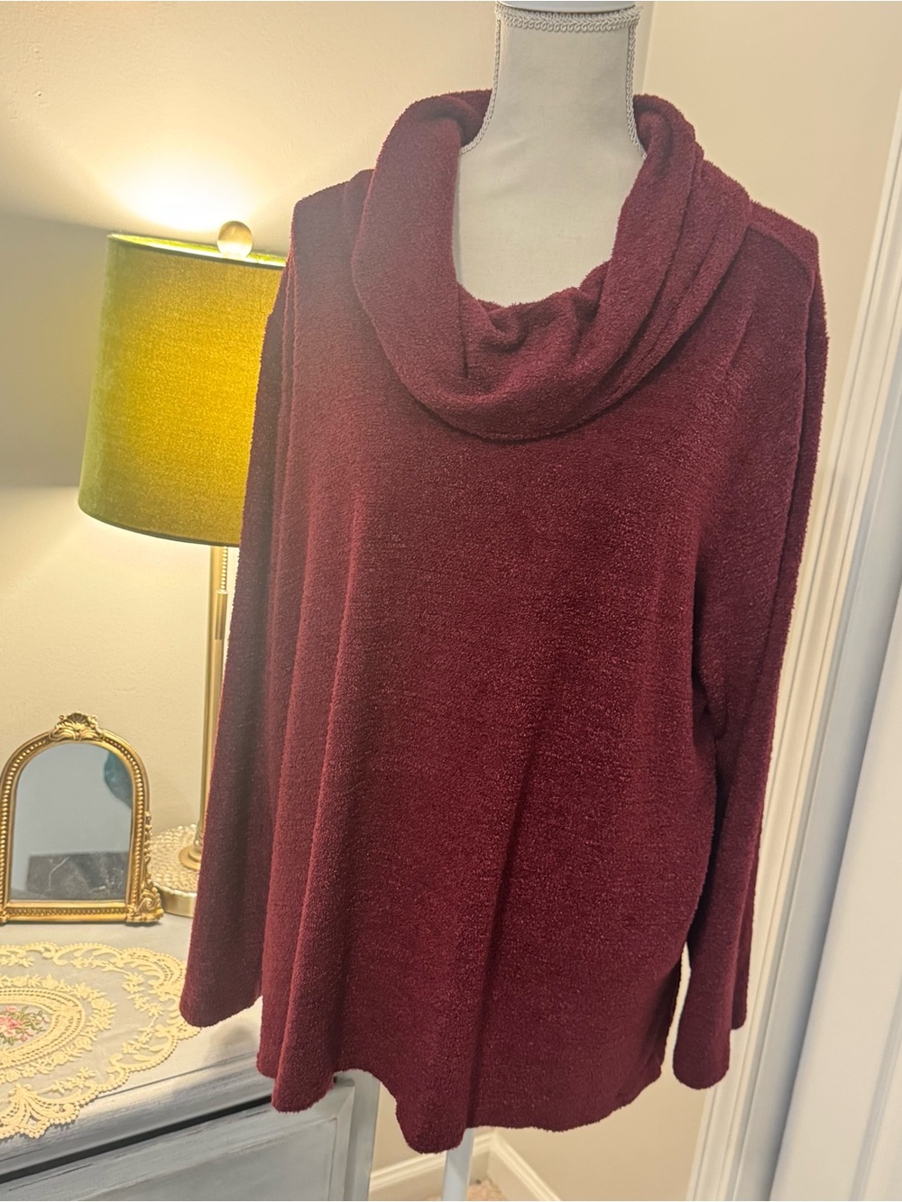 Chicos Cowl Neck Burgundy Sweater Size XXL (Chicos Size 4)